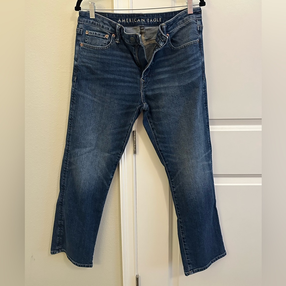 American Eagle Outfitters Men's Dark Blue Straight Leg Jeans